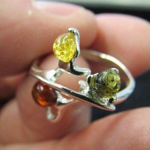 Sterling and Amber Ring Sz 6.5